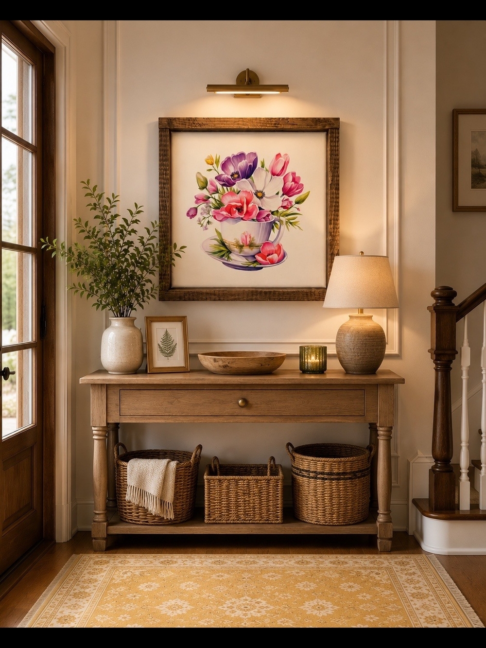 Floral Watercolor Canvas Wall Art - Pink & Purple Bouquet